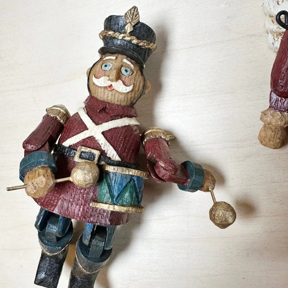 Christmas‎ Jointed Resin Folk Art Ornaments X3 Set Angel Drummer Mrs Claus VTG